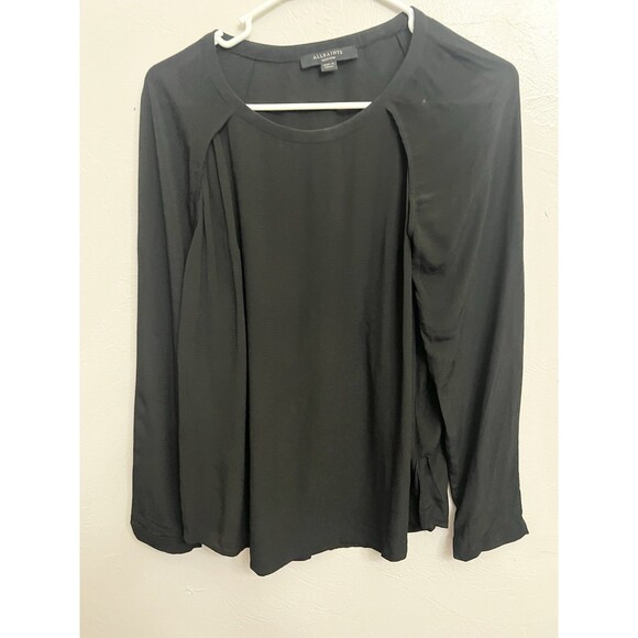 AllSaints Lucas Blouse Vented Shoulder Long Sleeve Blouse Black size Medium Boxy - Picture 3 of 9